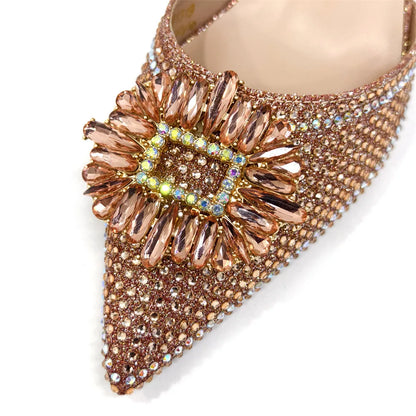 Latest Elegant Wedding Italian Diamond Design Shoes Women's African Party Shoes Crystal Shoes High School High Heels