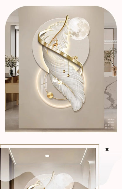 Entrance LED Mural Light Feather For Corridor Living Room Hallway Kitchen Modern Hanging Paintings Home Decoration Art Wall Lamp