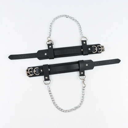 UYEE Ankle Belt Black Ankle Safety Belt Sexy Women Black Harness Belt Faux Leather Footcuffs Ankle Chain