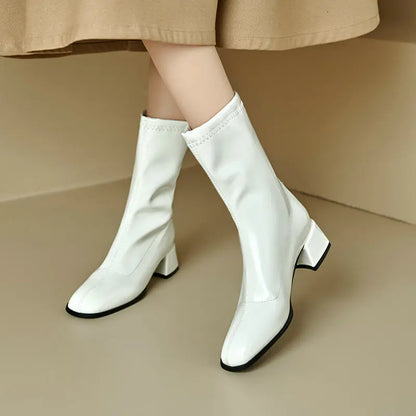 Black Thick Heel Short Boots For Women 4.5CM Fashion Back Zipper Autumn Winter Woman Shoes Square Toe Leisure Daily Ankle Boots