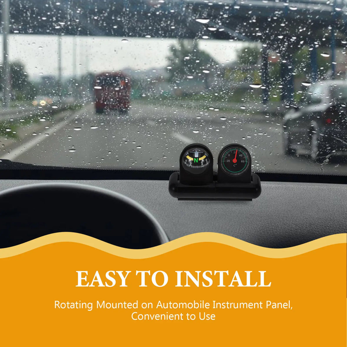 Multi Functional Car Compass Thermometer Ball Dashboard Mounting Navigation Display Auto Compass for Vehicle Interior