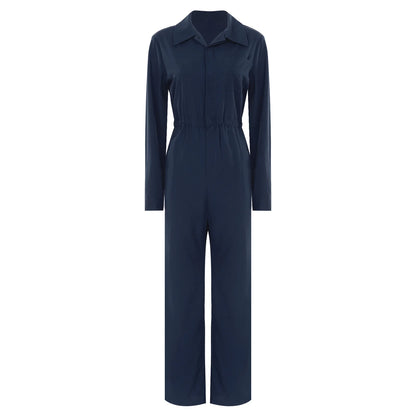 Womens Fashion Work Coverall Rompers Casual Solid Color Turn-Down Collar Long Sleeve Button Jumpsuit Travel Holiday Cargo Pants