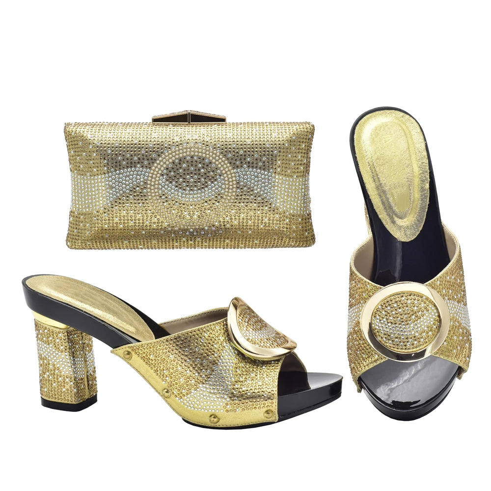 African Women Shoes and Bags Sets with Rhinestone Plus Size Heels 43 Nigerian Party Pumps Luxury Shoes Wedding Shoes Bride