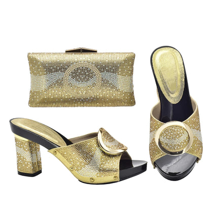 African Women Shoes and Bags Sets with Rhinestone Plus Size Heels 43 Nigerian Party Pumps Luxury Shoes Wedding Shoes Bride