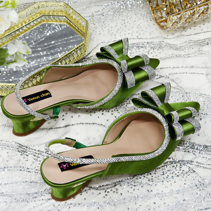 Venus Chan 2025 New Olive Green Pointed Toe INS Party Wedding Italy Design Women's High Heels Shoes and Bag to Match Italian