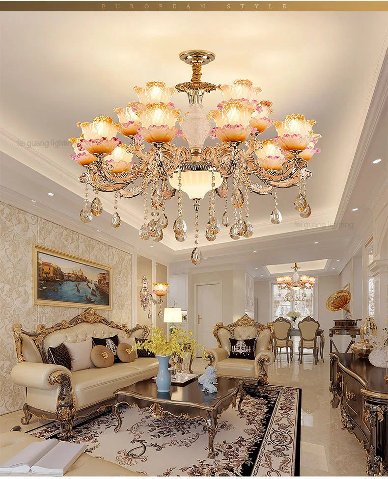 New Bedroom Chandelier  European Luxurious Atmospheric Lighting Fixture Home Living Room Dining Room Light Luxury Crystal Lamps