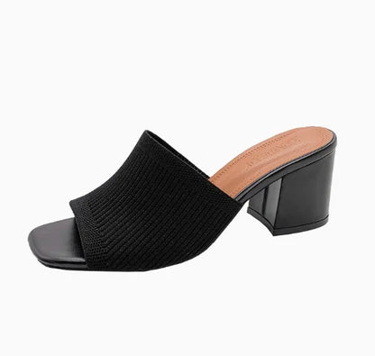 Women's Luxury Casual Soft High Heel Sandals Black Mules Summer Slippers Outdoor Shoes Open Toe