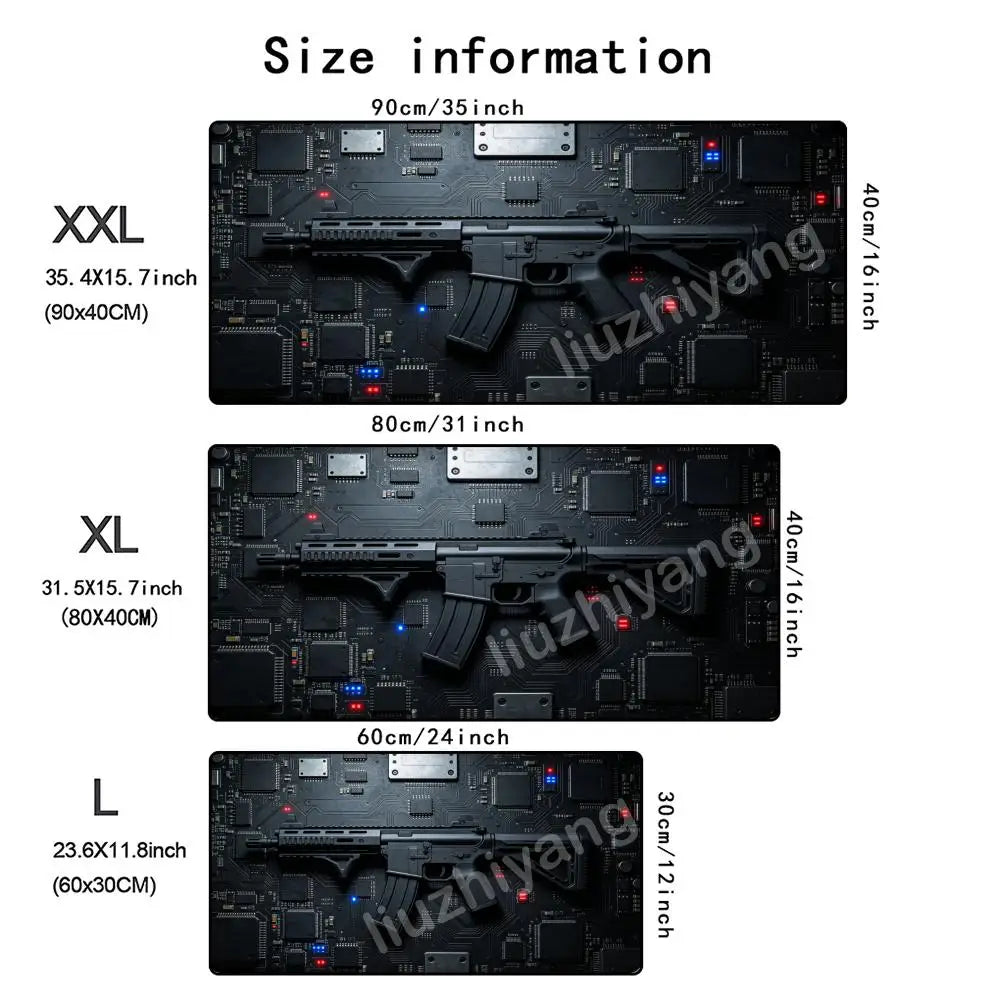 Gun-Themed Mouse Pad Large Size Rubber Base Anti-slip PC Desk Accessories Mousepad for Offices and Gamer Keyboard Mats Decor Mat
