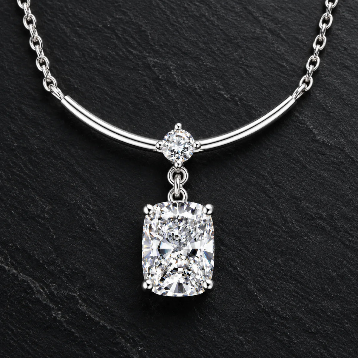 Abestecom 7x9mm Cushion Cut Moissanite Curved Smile Drop Necklace 14K Gold Plated Bridal Wedding Fine Jewelry Gift for Women