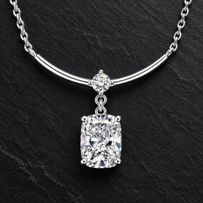 Abestecom 7x9mm Cushion Cut Moissanite Curved Smile Drop Necklace 14K Gold Plated Bridal Wedding Fine Jewelry Gift for Women