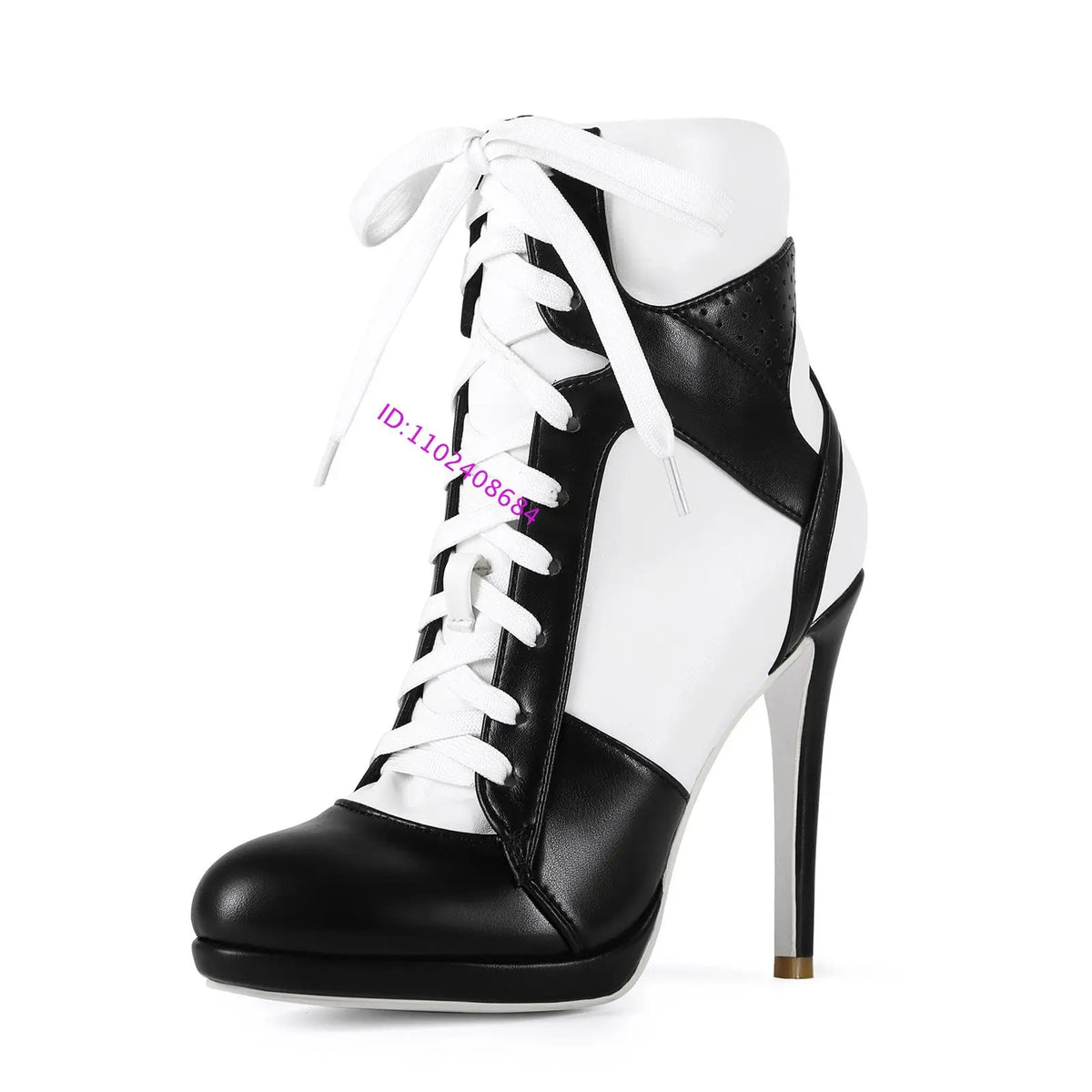 Women High Heel Black White Sports Ankle Boots Slim High Heel Lace Up High Top Sport Boots Plus Size 43