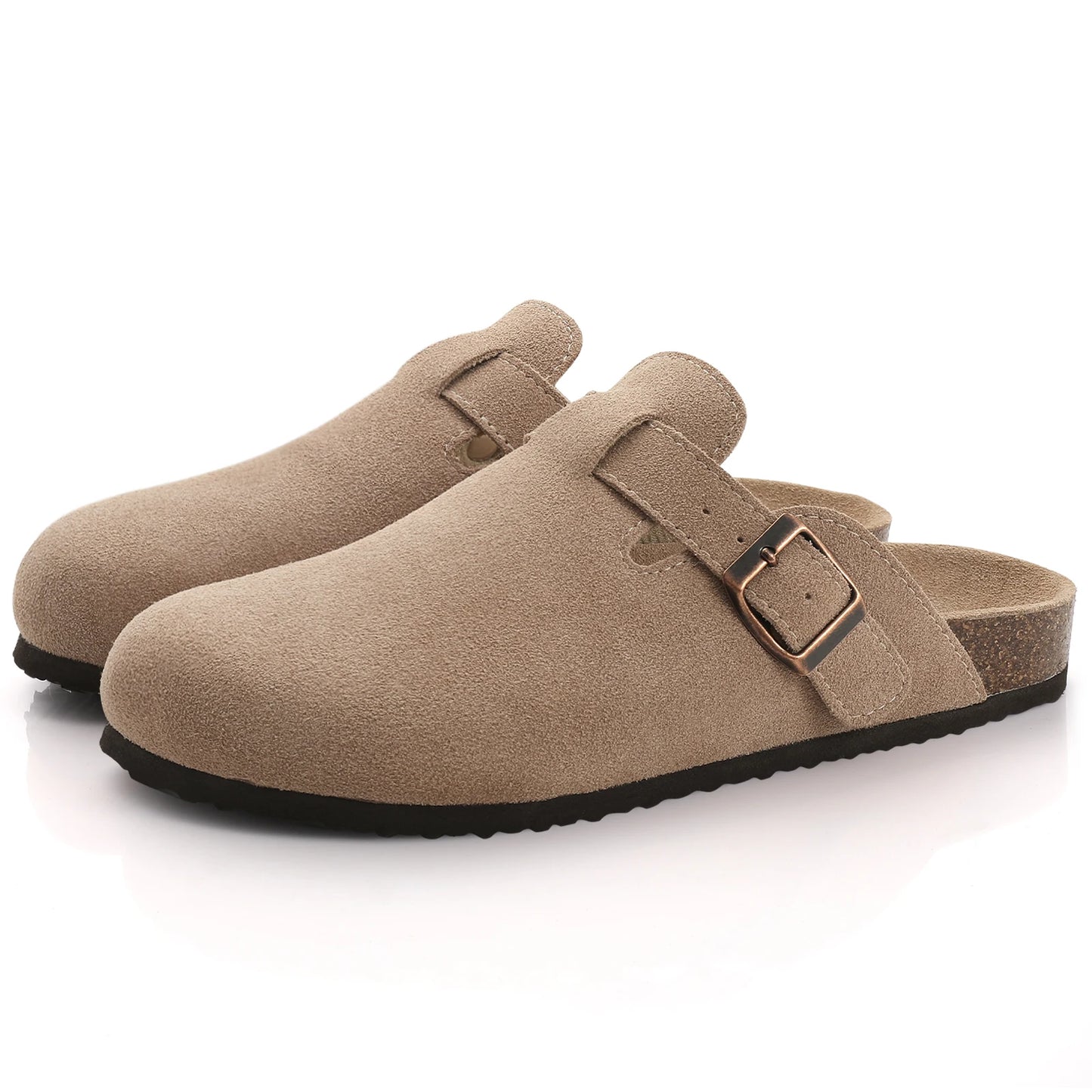 Evshine Men's Cow Suede Clogs with Arch Support Leather Mules Comfort Fashion Potato Shoe Women Cork Footbed Genuine Suede Clogs
