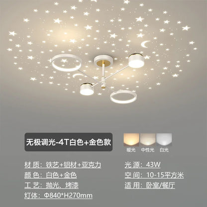 2025 New Chandeliers Romantic Starry Modern Ceiling Light Fixture 6 Lights White Creative Home Stepless Dimmable Ceiling Lamp