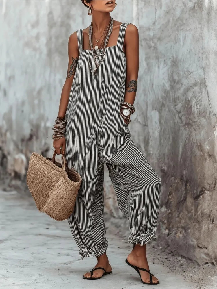 Women's Sleeveless Striped Loose Casual Jumpsuit New Spring And Summer Fashion Elegant Office Holiday Party Casual Jumpsuits