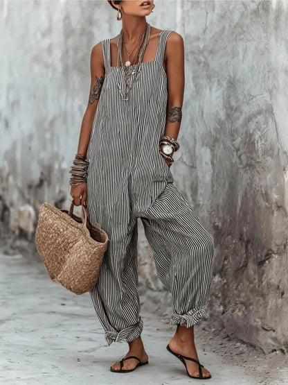 Women's Sleeveless Striped Loose Casual Jumpsuit New Spring And Summer Fashion Elegant Office Holiday Party Casual Jumpsuits