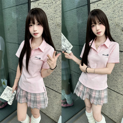Japanese JK Uniform Polo Shirt and Skirt Suit Spring and Summer Wear Genuine All-match College Style Female Cute Lady Quiet
