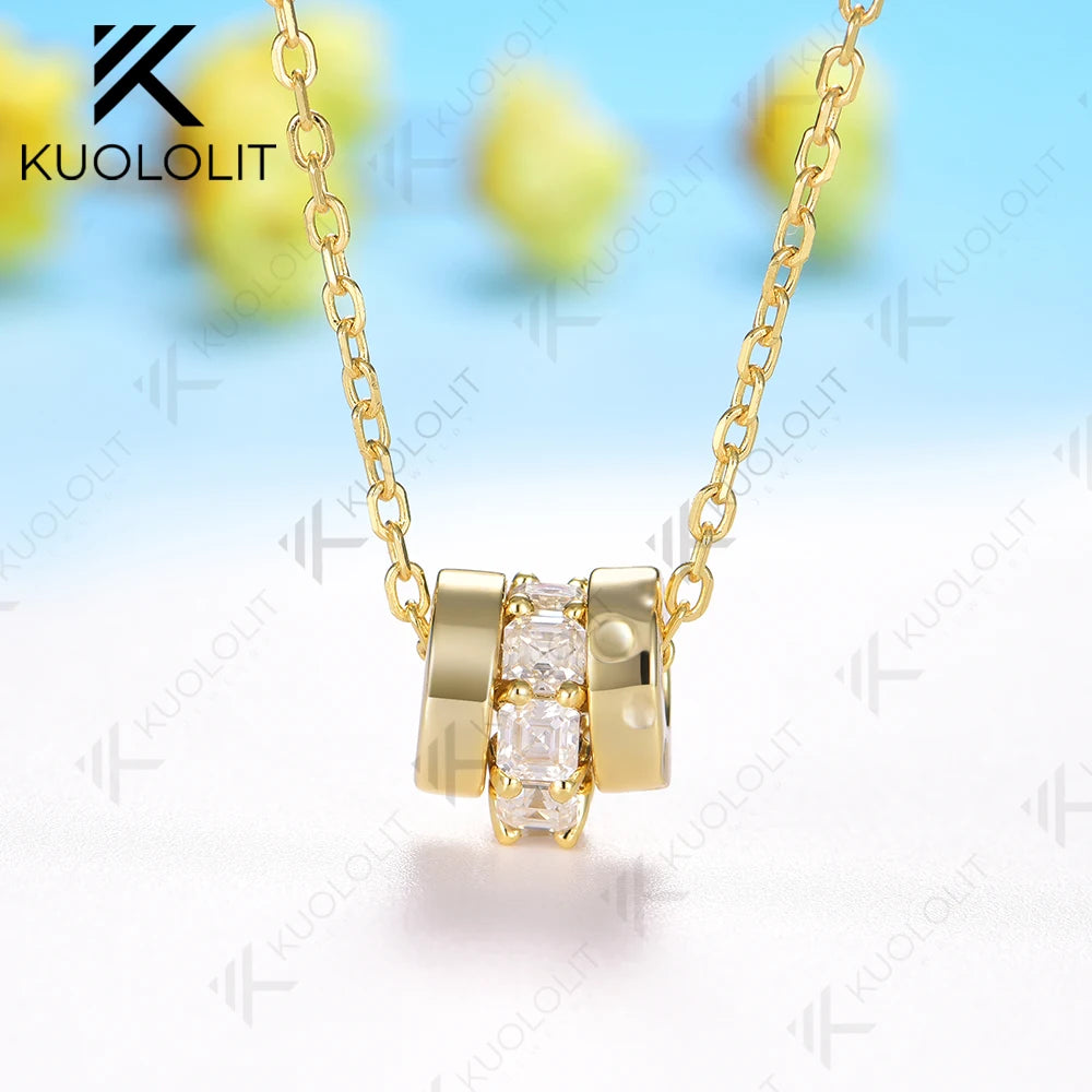 Kuololit Moissanite Necklaces for Women Solid 10K 14K 18K 925 Sliver Asscher Pendant with Chain for Engagement Christmas Gifts