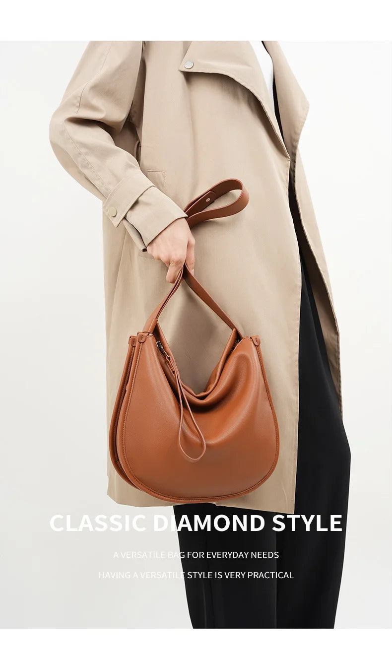 Women's Genuine Grade Cow Leather Bag Luxury Designer Ladies Shoulder Crossbody Purse Bag Female Cowhide Large Capacity Tote Bag