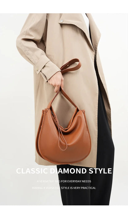 Women's Genuine Grade Cow Leather Bag Luxury Designer Ladies Shoulder Crossbody Purse Bag Female Cowhide Large Capacity Tote Bag