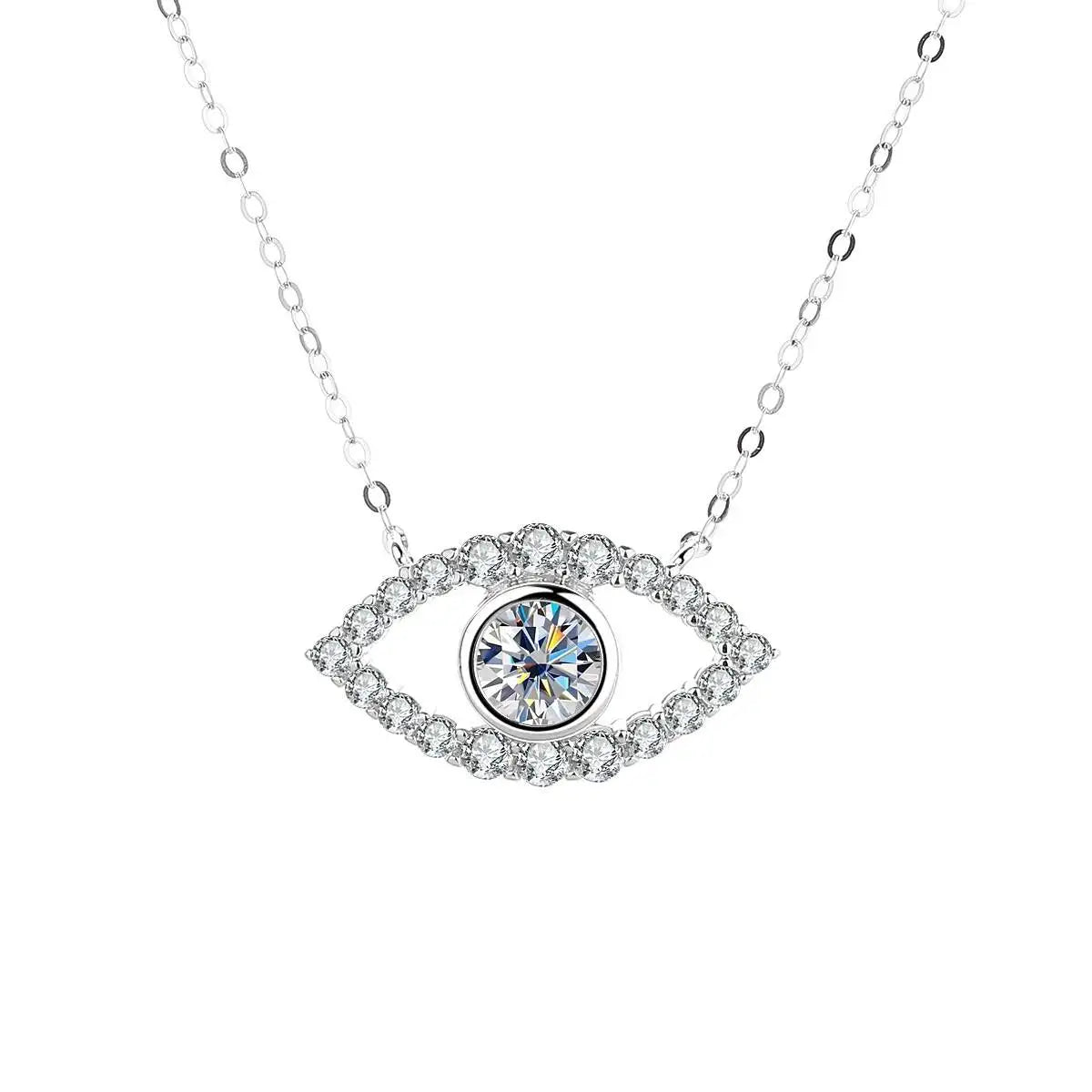 TS 925 Sterling Silver Plated Platinum Moissanite Necklace For Women 1 Carat Lab Moissanite Eye Pendant Necklace Jewelry Gift