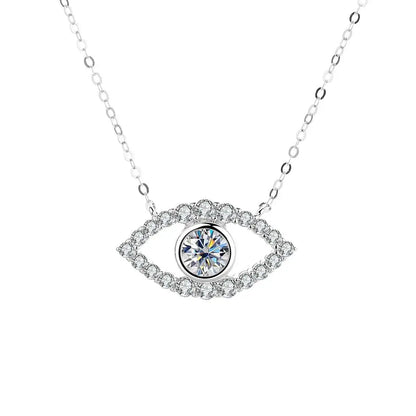 TS 925 Sterling Silver Plated Platinum Moissanite Necklace For Women 1 Carat Lab Moissanite Eye Pendant Necklace Jewelry Gift