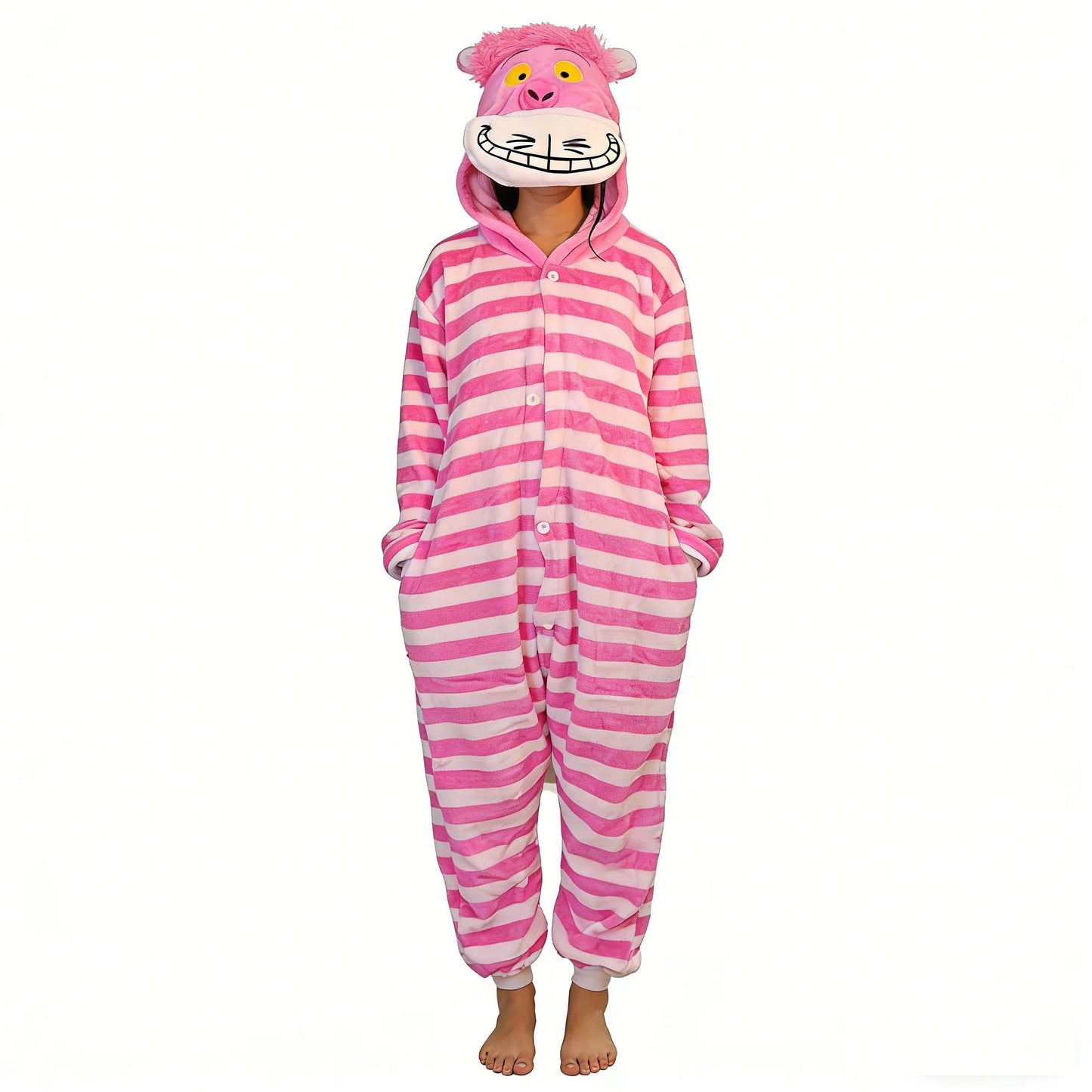 Cheshire Cat Cartoon One-Piece Pajamas Flannel Men and Women  Home Wear Autumn and Winter Home Clothing for Autumn and Winter