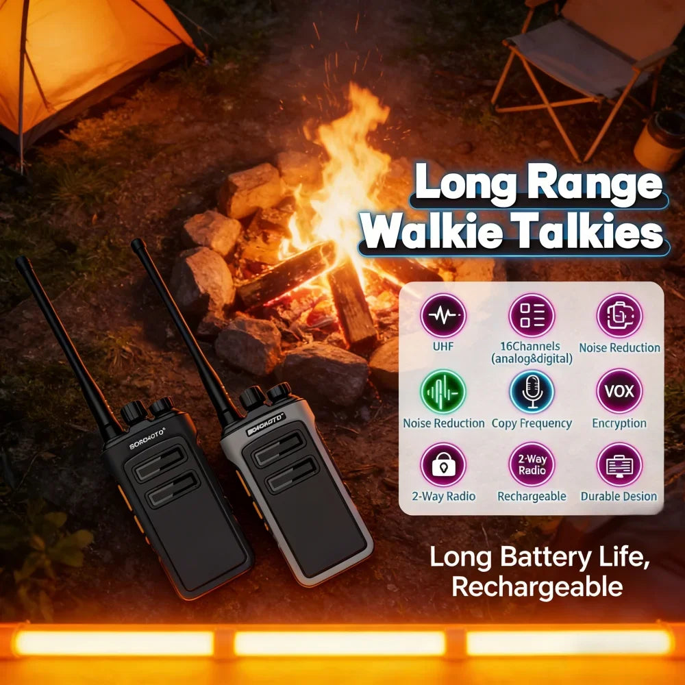 Rechargeable Waterproof Long Range Walkie Talkie Two Way Radio with One Key Decoding for Construction Security Office Use
