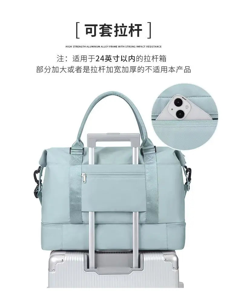 Outdoor Portable Travel Tote Adjustable Pull Rod Dry And Wet Separation Expandable Independent Shoe Compartment Fitness Bag
