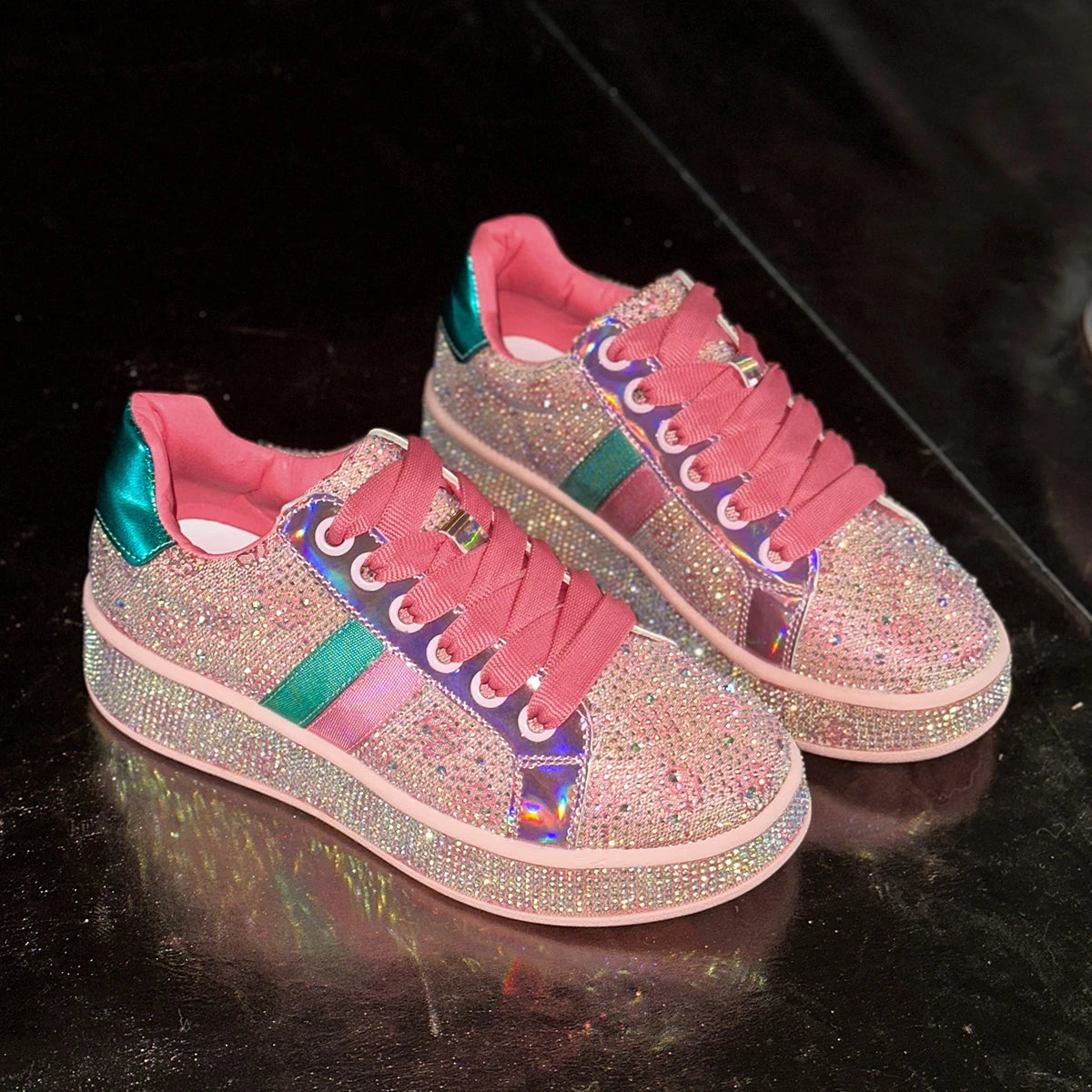 Women's Designer Shoes Women's Luxury Platform Sneakers Crystal Water Diamond Fashion Lace Up Casual Shoes Zapatillas De Deporte