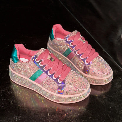 Women's Designer Shoes Women's Luxury Platform Sneakers Crystal Water Diamond Fashion Lace Up Casual Shoes Zapatillas De Deporte