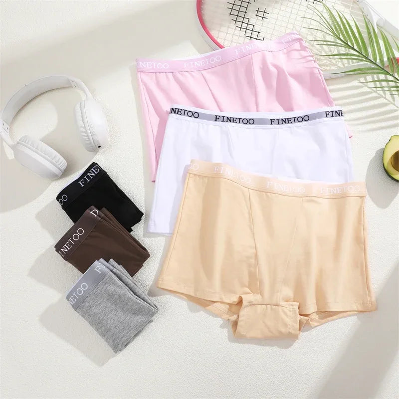 3Pcs Women's Cotton Boxers Panties Seamless Sports Underwear Female Solid Color Briefs Lingerie Intimate Underpant Finetoo S-XXL