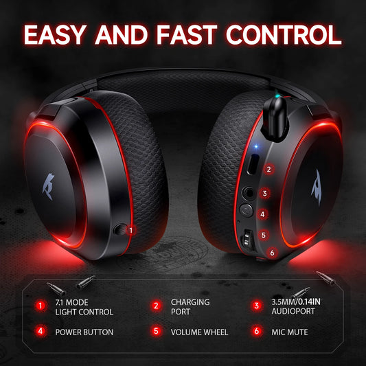 Picun G2 Wireless Gaming Headset Bluetooth 2.4G Headphones 7.1 Surround 5ms Low Latency ENC Mic for PC PS4 PS5 Phone Switch