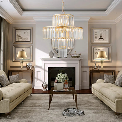 20" Luxury 4-Tier Crystal Chandelier, 12-Light Gold Frame Pendant Light, Elegant Ceiling Lighting for Living Room, Dining Room