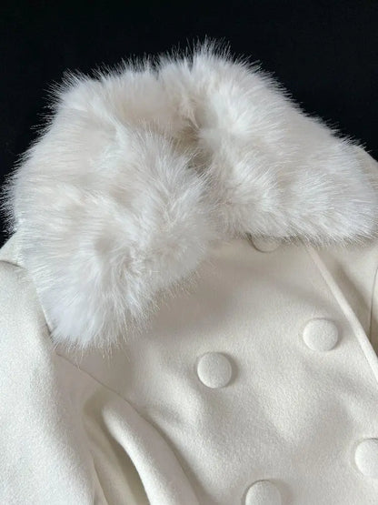 Winter French Elegant Women's Sets Korean Fashion Vintage Design 2 Piece Set Slimming Fur Collar Suits Chic Outfit Woman Clothes