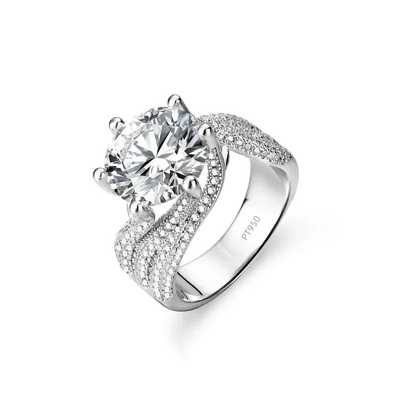 Platinum Pt950 18k 5 Carat Full Moissanite Diamond Rings for Women D Color Wedding Engagement Ring  Gift for Valentine's Day