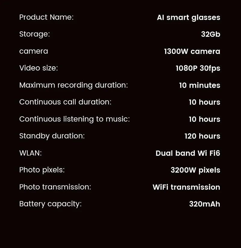 AI Smart Glasses 13MP 5K Camera 32GB ROM HD Photo Identify Objects ChatGPT Video Call Translation Music WiFi Bluetooth Eyewear
