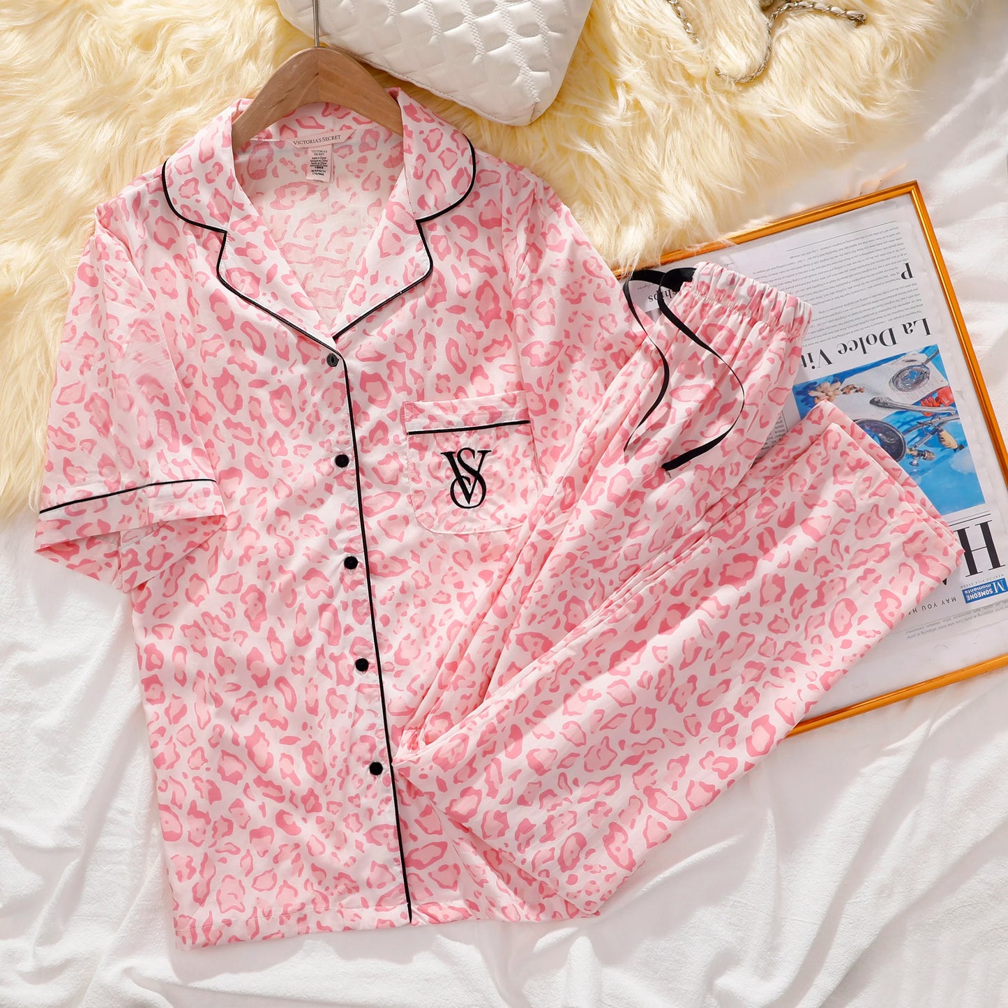 Victoria's Secret Suit Womens Silk Satin Pajamas Set Short Sleeve Shorts Sleepwear Loungewear Soft Breathable Button Down Pyjama
