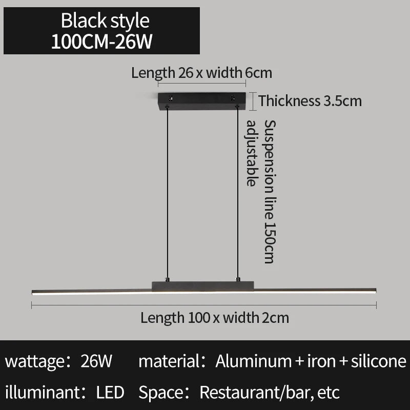 100CM Black/Gold Pendant Lights Dining Room Lights For Kitchen Long Chandelier Living Room Pendant Lamp Home Decoration Lighting