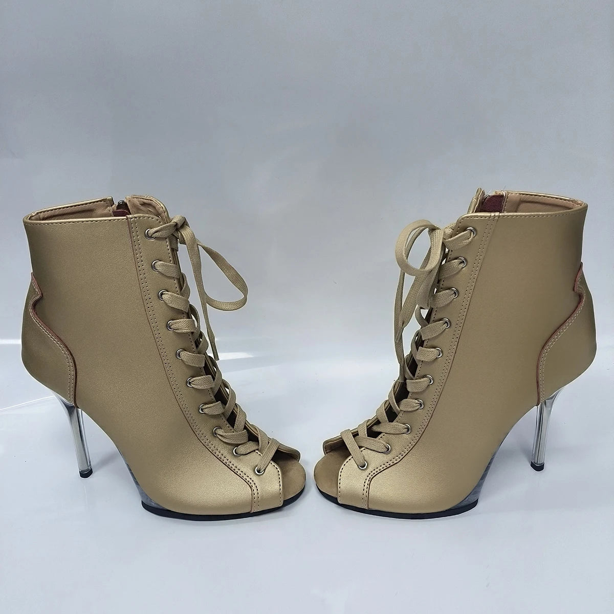 Pink 12cm high-heeled shoes,Twisted buttocks dance modeling performances 5 inch transparent soles sexy Fetish short Ankle Boots