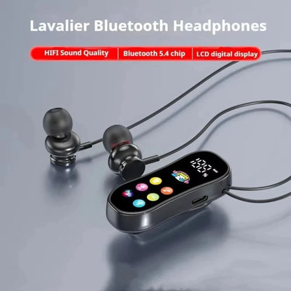 Ultra Long Battery Life Lavalier Bluetooth Earphones Card Insertion LED Screen Bluetooth Headset Variable Sound HD Calling