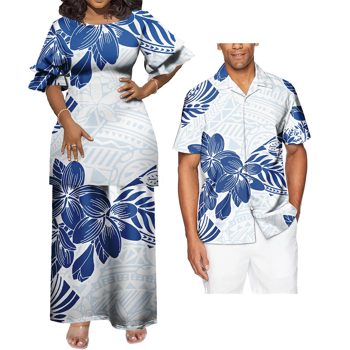New Wholesale Custom Polynesian Tribal Design Petal Sleeve Samoan Puletasi Set Ptaha Plus Size Women 2 Piece Outfits Sets Dress