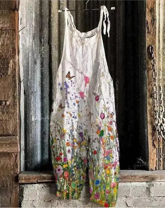 Vintage Style Jumpsuit Women Casual Floral Rompers Loose Boho Casual Jumpsuits Sleeveless Print Strappy Jumpsuit 2024 New