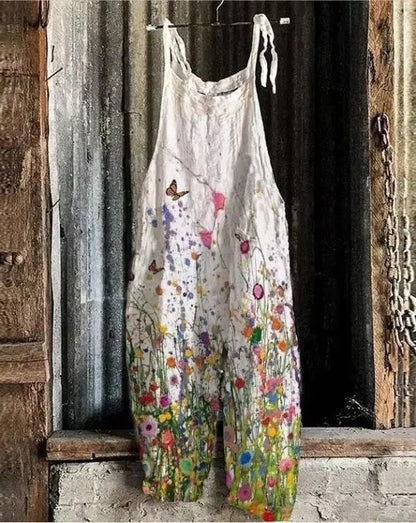 Vintage Style Jumpsuit Women Casual Floral Rompers Loose Boho Casual Jumpsuits Sleeveless Print Strappy Jumpsuit 2024 New