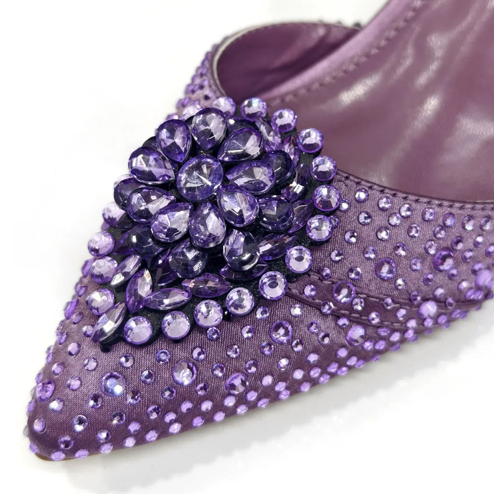Latest Women Italian Shoes and Matching Bags Decorated with Rhinestone Elegant Pointed Toe Wedding Shoes Bride