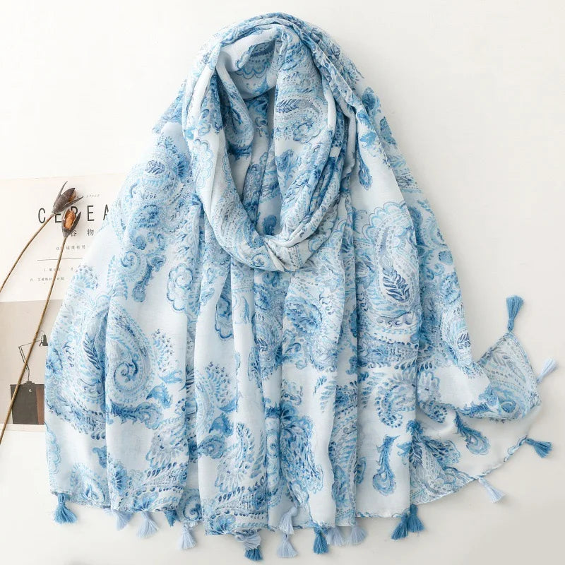 Vibrant Paisley Floral Viscose Shawls Chic Scarf -Fashion Scarves with Multicolor Print, Thin Breathable Cotton Blend, Windproof