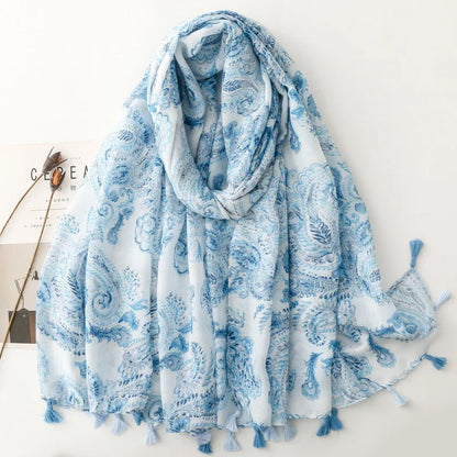 Vibrant Paisley Floral Viscose Shawls Chic Scarf -Fashion Scarves with Multicolor Print, Thin Breathable Cotton Blend, Windproof