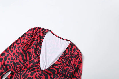 Kliou Leopard Print Jumpsuits Woman Low-Neck Full Sleeve Hollow Waistless Design Hot Girls High Street Fashion Style Overalls