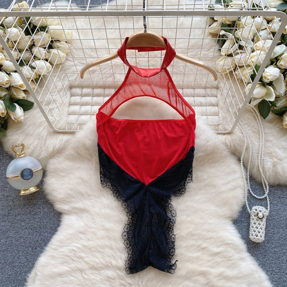 Cute Sweet Trend Cartoon Printed Jumpsuit Half High Collar Sleeveless Slim Fit Lingerie Bodycon Bodysuit Rompers Pajama Catsuits