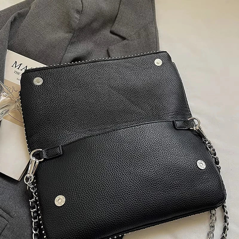 Fashionable Retro Ladies Chain-Shoulder Square Bag Luxury Textured Crossbody Shoulder Bag Women Handbags and Purses Underarm Bag
