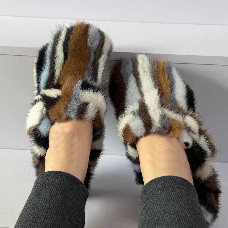 Slippers Shoes for Women 2026 Flat Real Fur Mink Slippers Soft Indoor Women's Slippers Flip Flops Woman Luxury Designer Shoes
